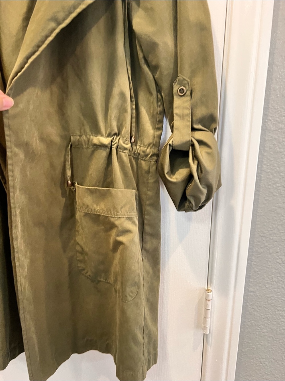 Love Tree Womens Large Olive Green Hooded Utility Jacket Open Front Size L - Picture 3 of 6